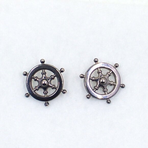 Unbranded Silver Tone Nautical Ship's Wheel Push Back Pierced Earrings - Picture 3 of 11